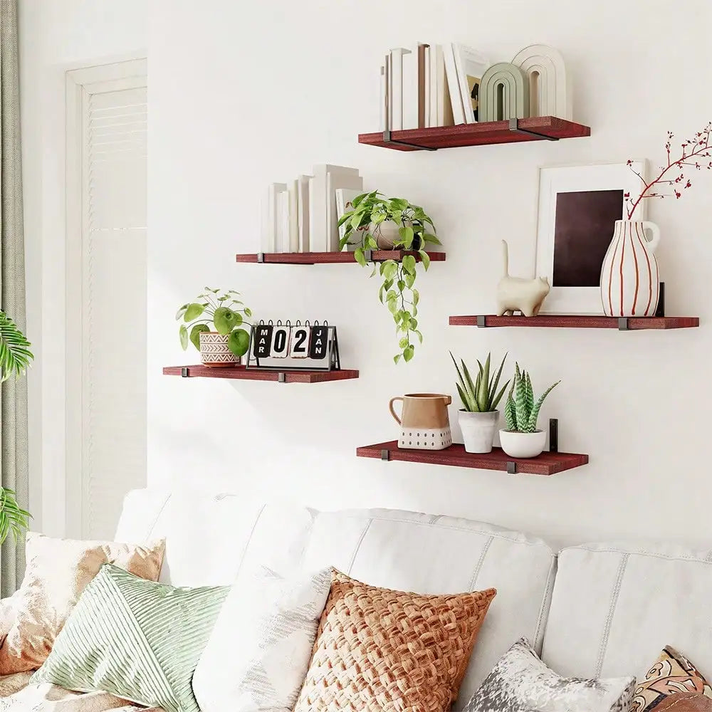 Tomnk 5/10pcs Floating Shelves, Width 4.7 Inches Wall Shelves, Bathroom Organizer, Wall Hanging, Wall Art, Fall Decor Home, Rust