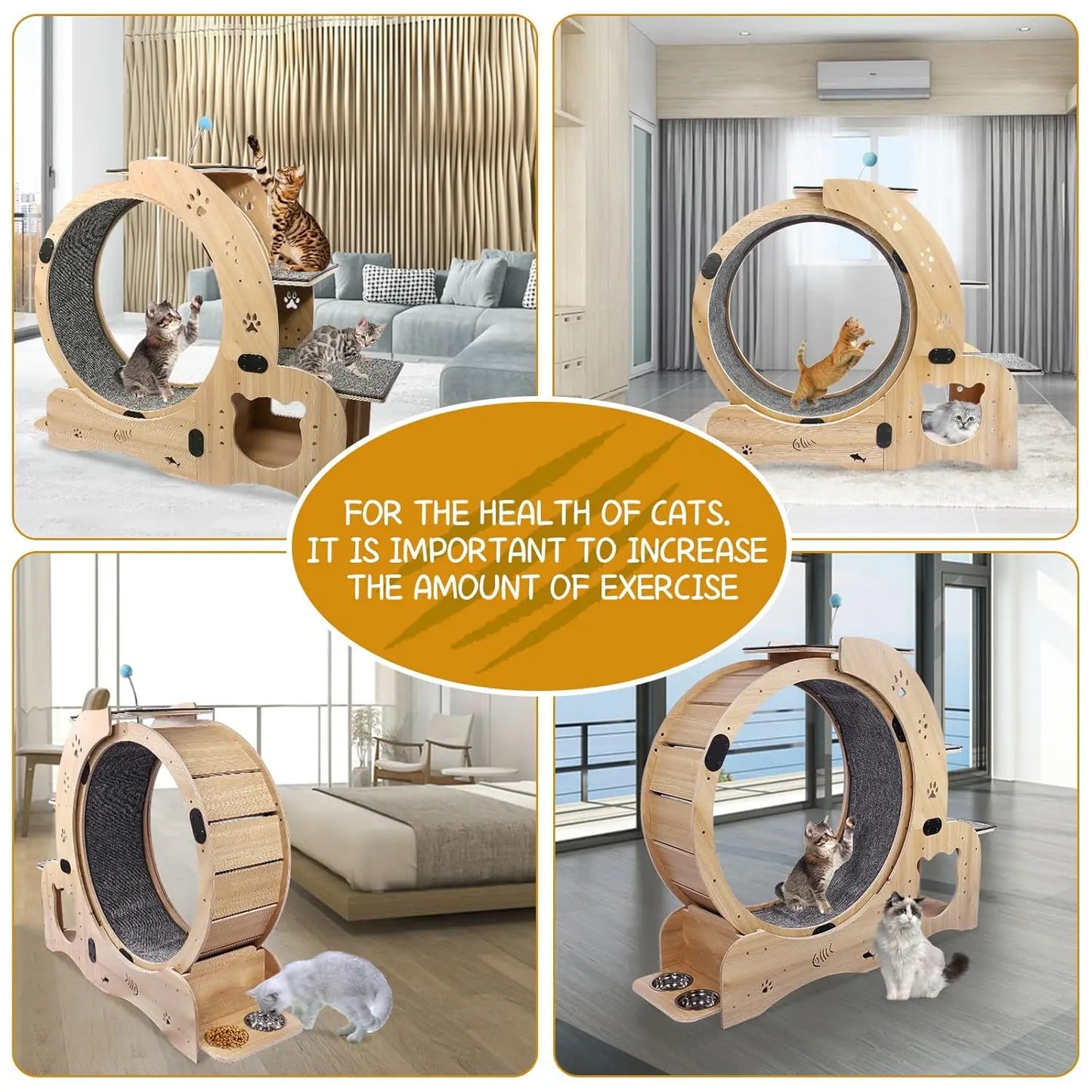 55" cat Wheel,cat Wheels for Indoor Cats,with Cat Bed, Scratching Board, Detachable Mat, Climbing Frame, Nest &, Customized