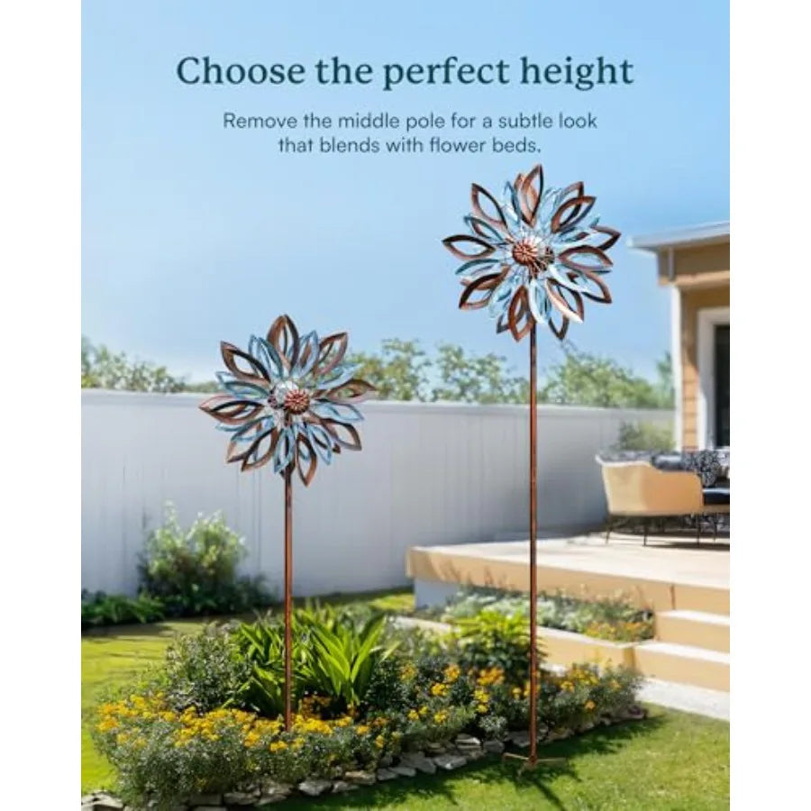 Yard Garden Wind Spinners with Solar Lights, Large Outdoor Metal Wind Spinners, Lawn Yard Art Garden Decor 22 W x 87 H