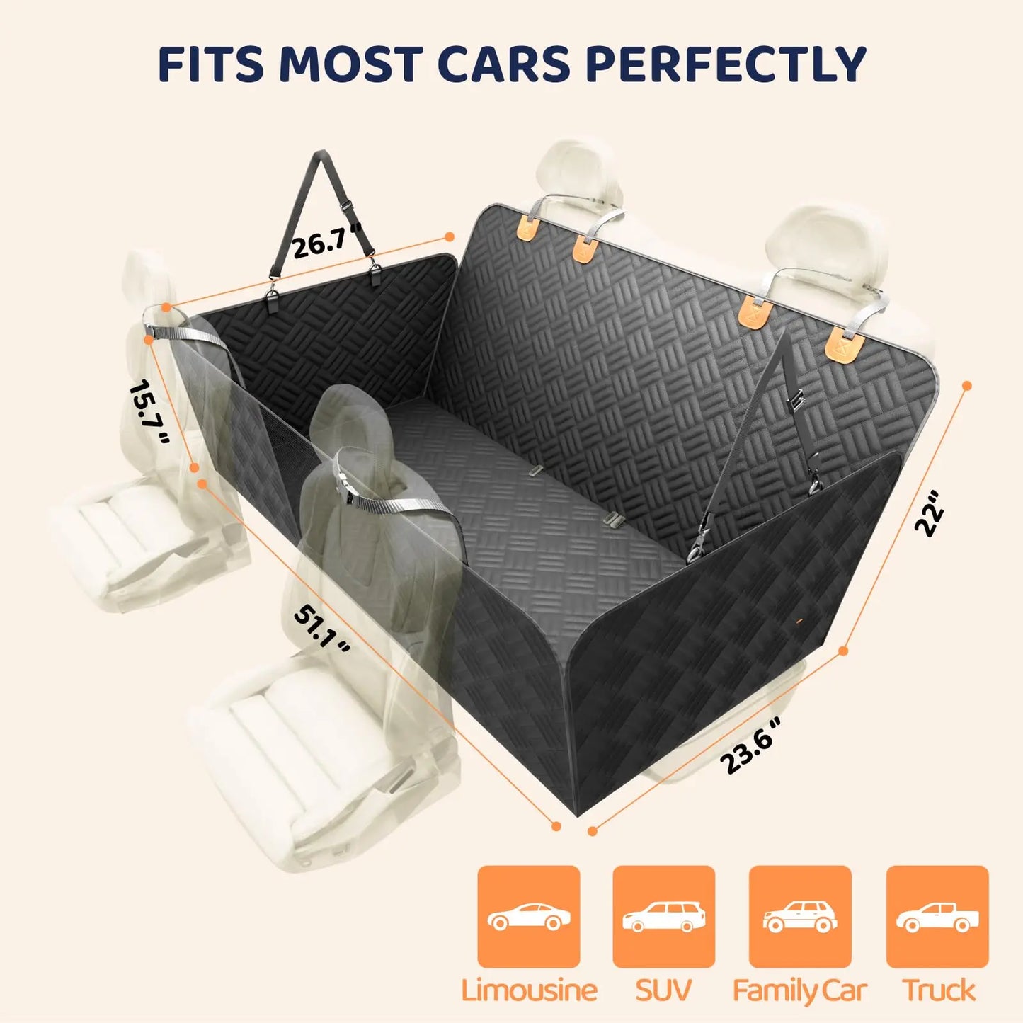 NONECN Car Rear Seat Dog Hammock Cover With Extender