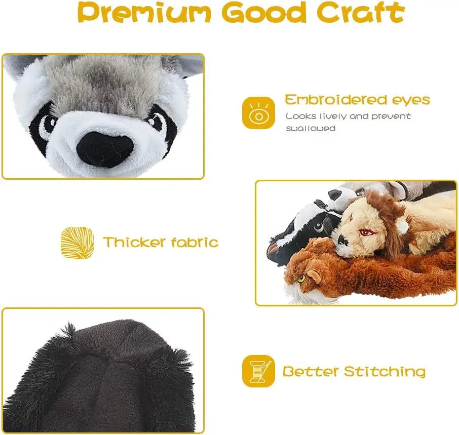 Durable Squeaky Dog Chew Toys for All Breeds, No Stuffing Plush Bundle for Teething and Play