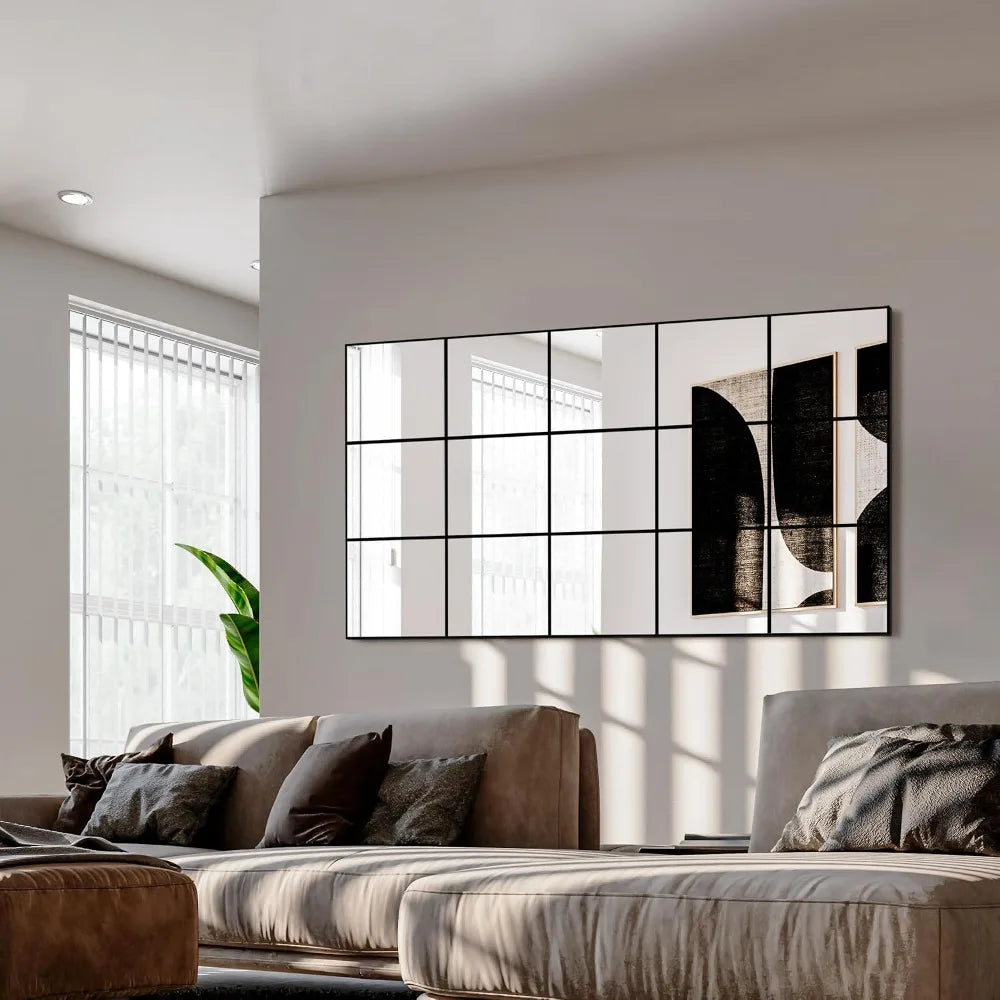 Delma Full Length Mirror, 28x55 Window Pane Decorative Wall Mirror, Black Metal Frame, Hanging or Leaning for Bedroom, Living Room, Entryway
