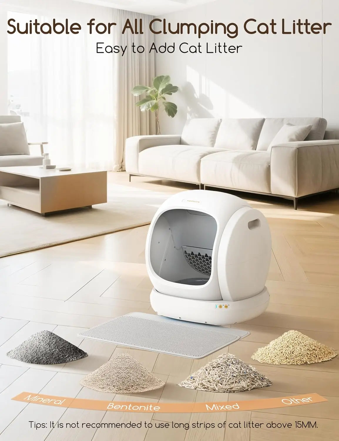 Automatic Cat Litter Box, Large Opening Self Cleaning Litter Box with Safety Protection for Multiple Cats, App, Customized