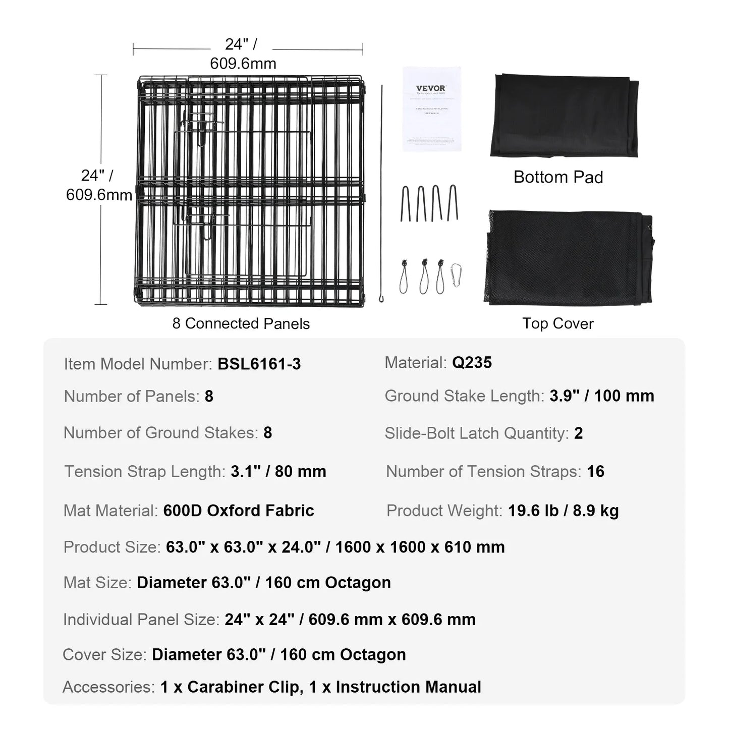 NONED 8-Panel Foldable Metal Dog Playpen With Pad Cover