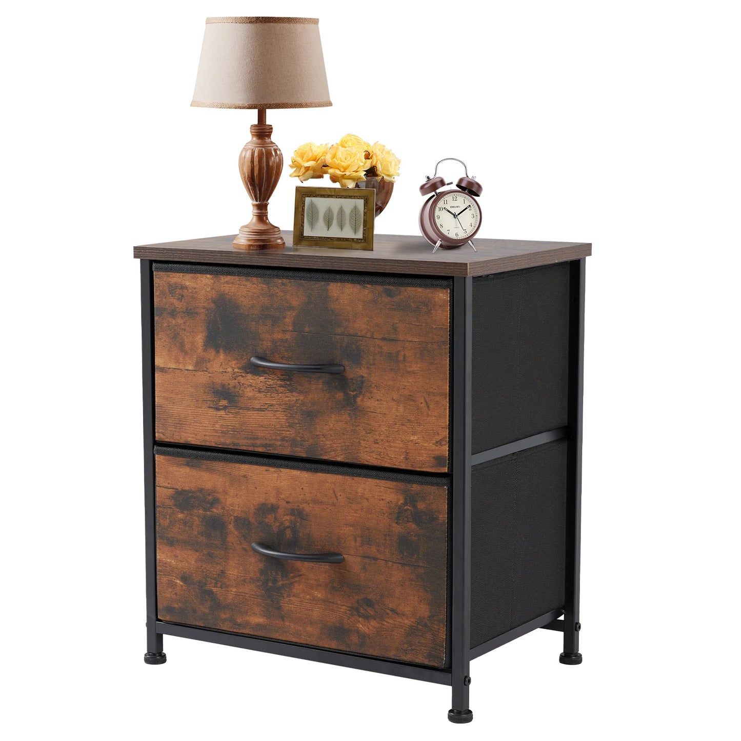 JHK Modern Nightstand With Storage Drawers And Cabinet