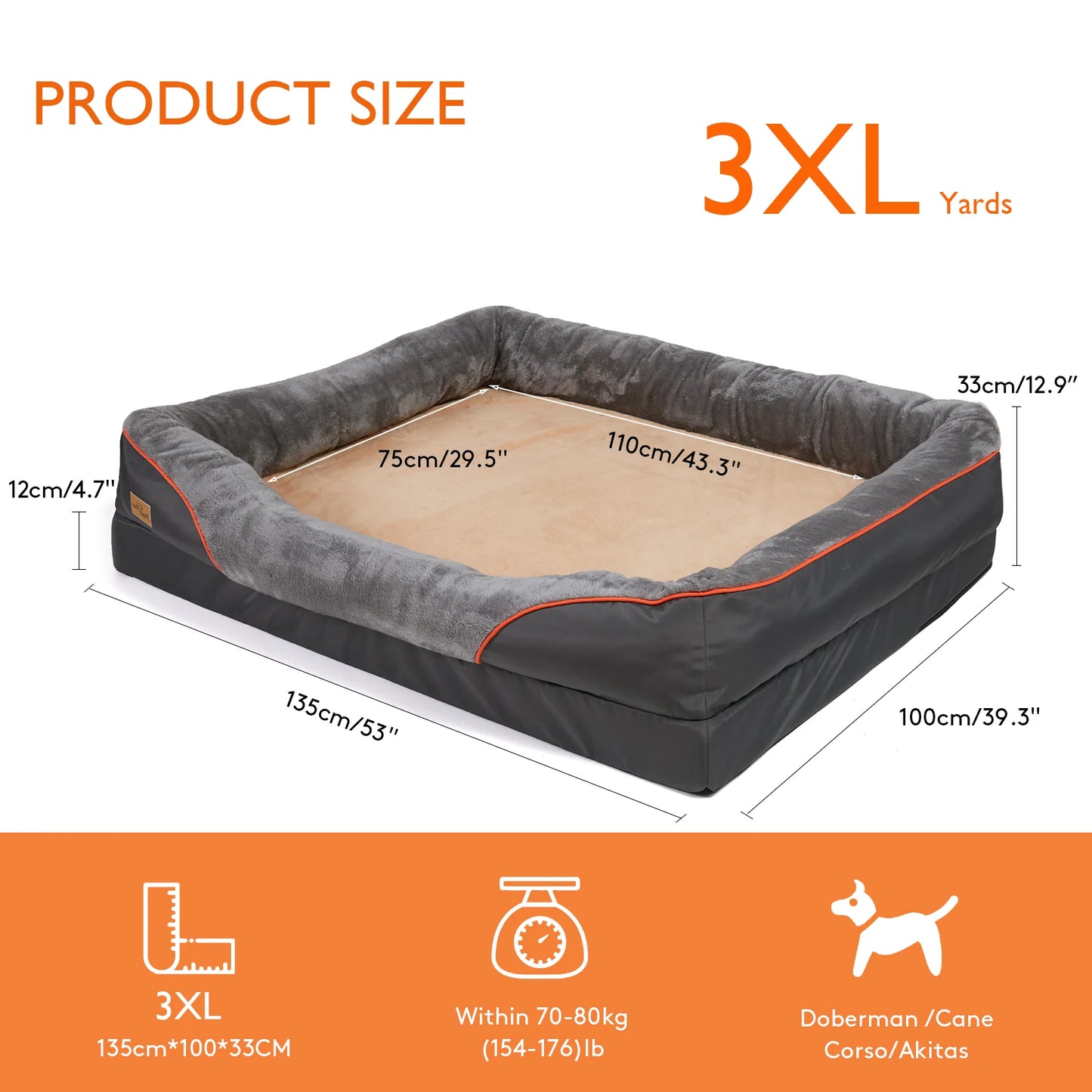 BINGOPAWCN Allergy Safe Dog Bed With Removable Washable Cover Waterproof