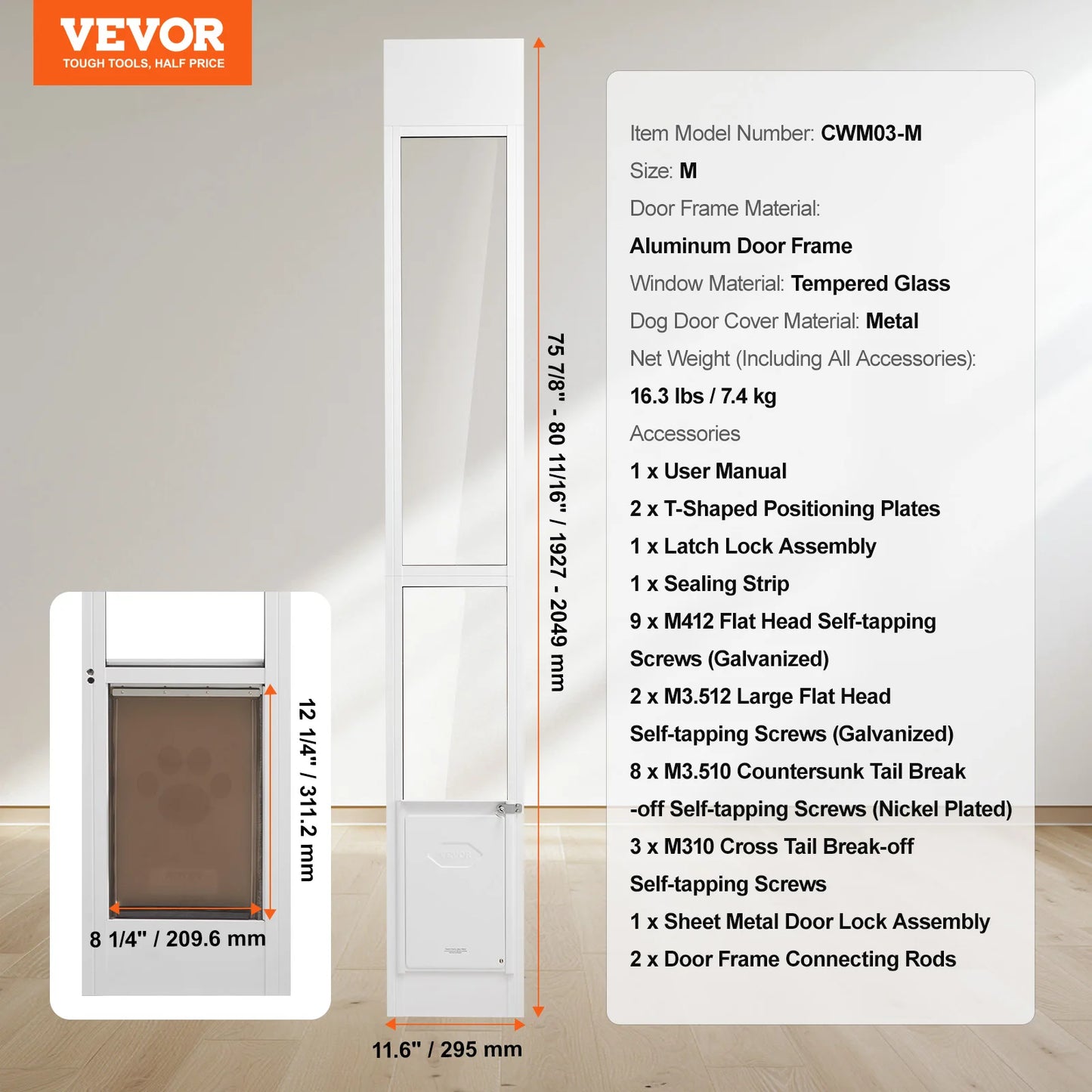 NONEDog Sliding Glass Dog Door With Adjustable Height