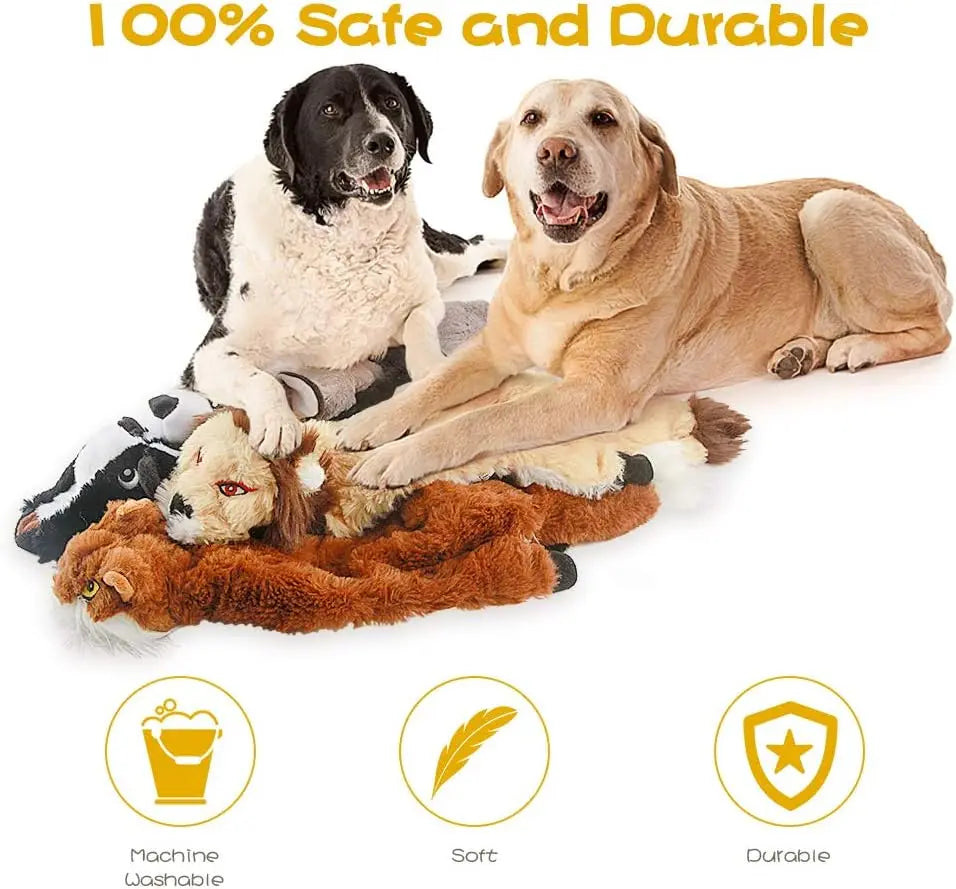 Durable Squeaky Dog Chew Toys for All Breeds, No Stuffing Plush Bundle for Teething and Play