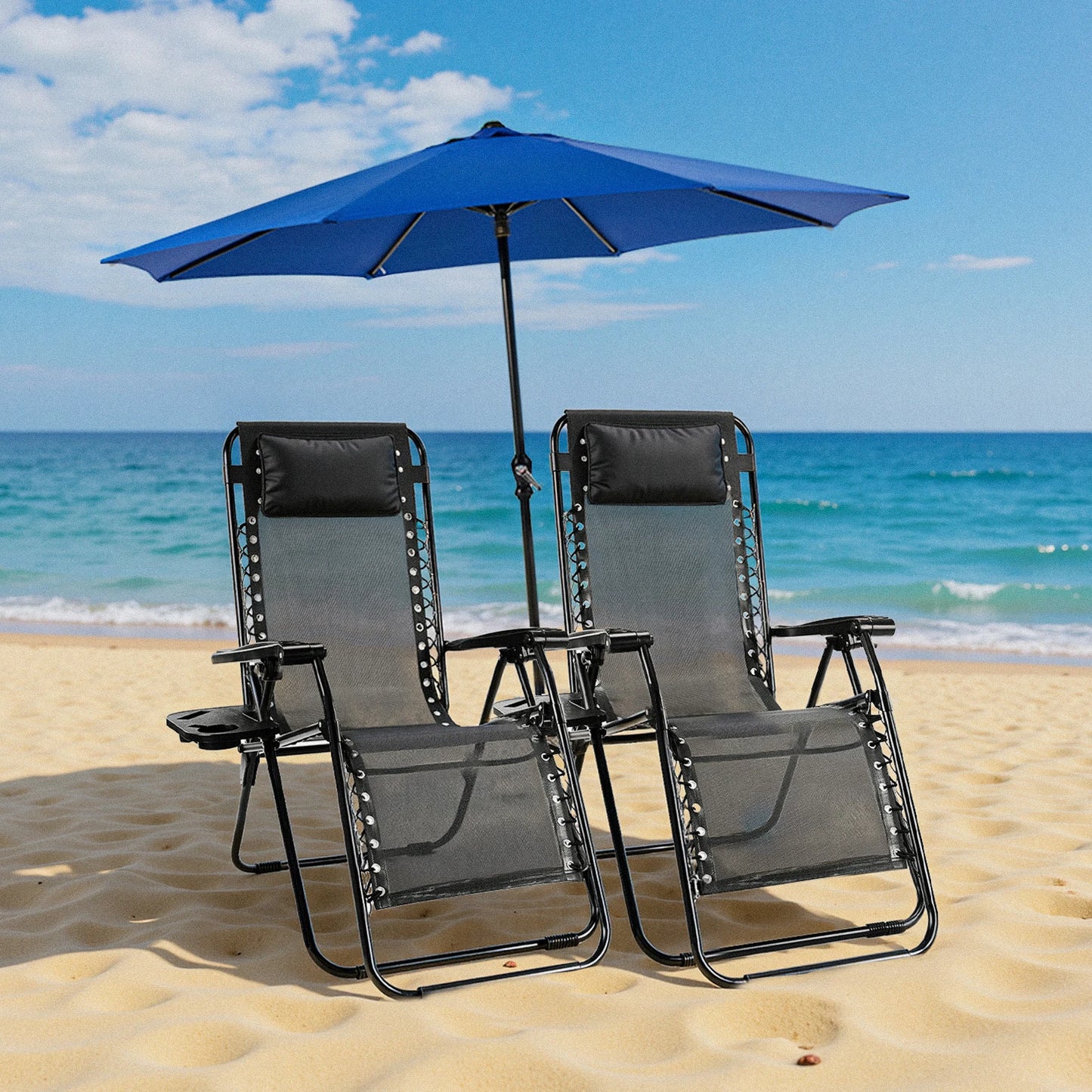 JHK Zero Gravity Two-Pack Portable Recliner Loungers With Cupholders