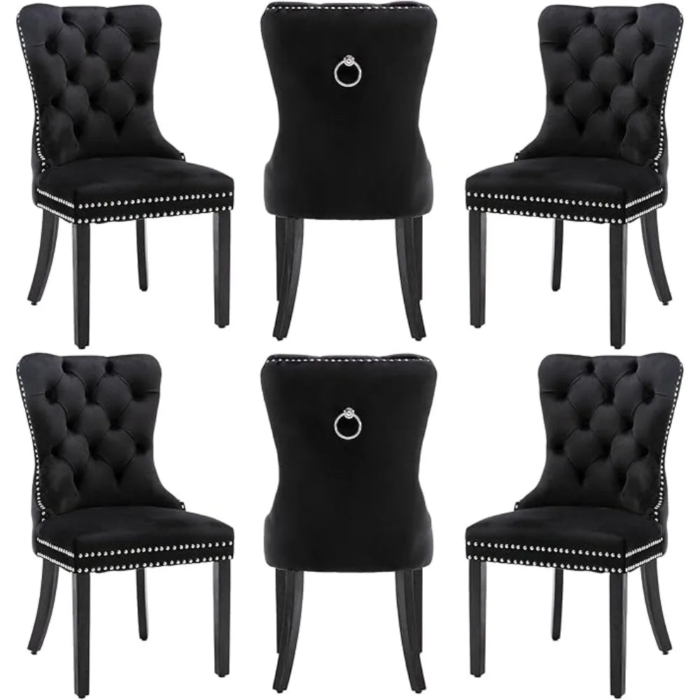 Velvet Dining Chairs Set of 6, Nikki Collection Dining Room Chairs with Golden Stainless Steel Legs and Pull Ring, Customized