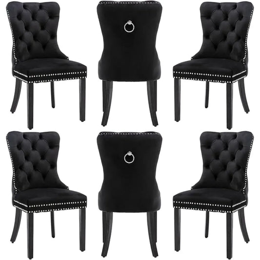 Velvet Dining Chairs Set of 6, Nikki Collection Dining Room Chairs with Golden Stainless Steel Legs and Pull Ring, Customized