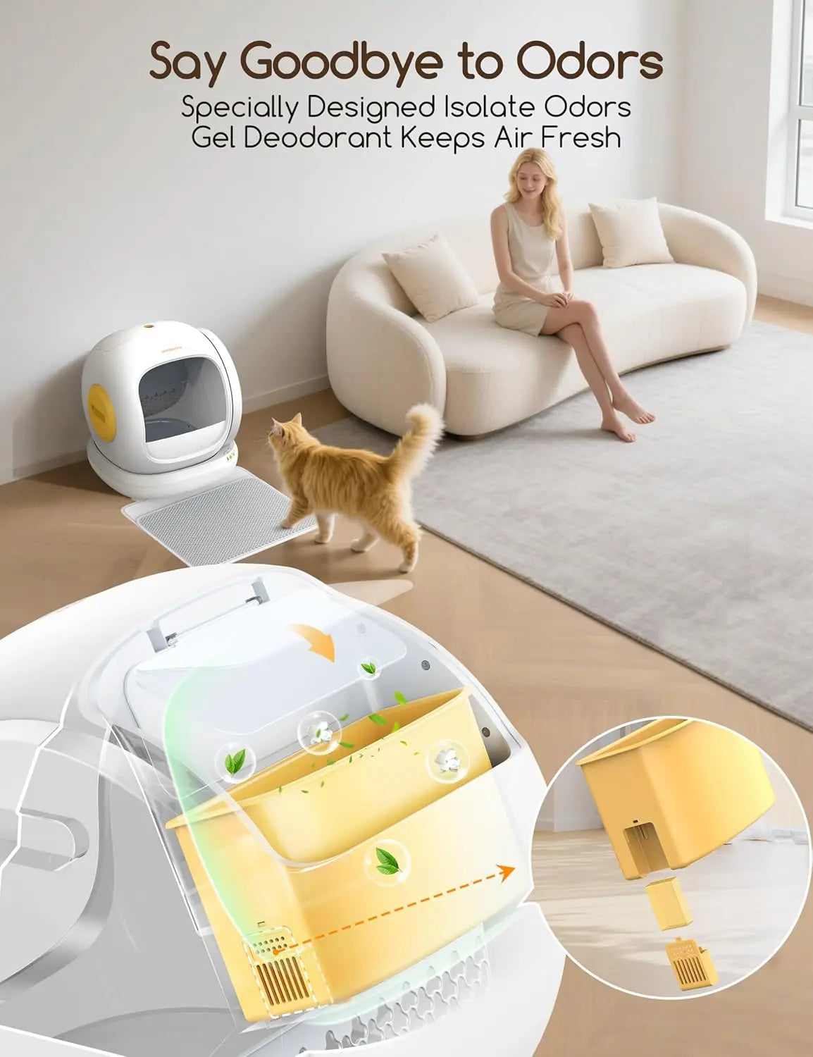 Automatic Cat Litter Box, Large Opening Self Cleaning Litter Box with Safety Protection for Multiple Cats, App, Customized
