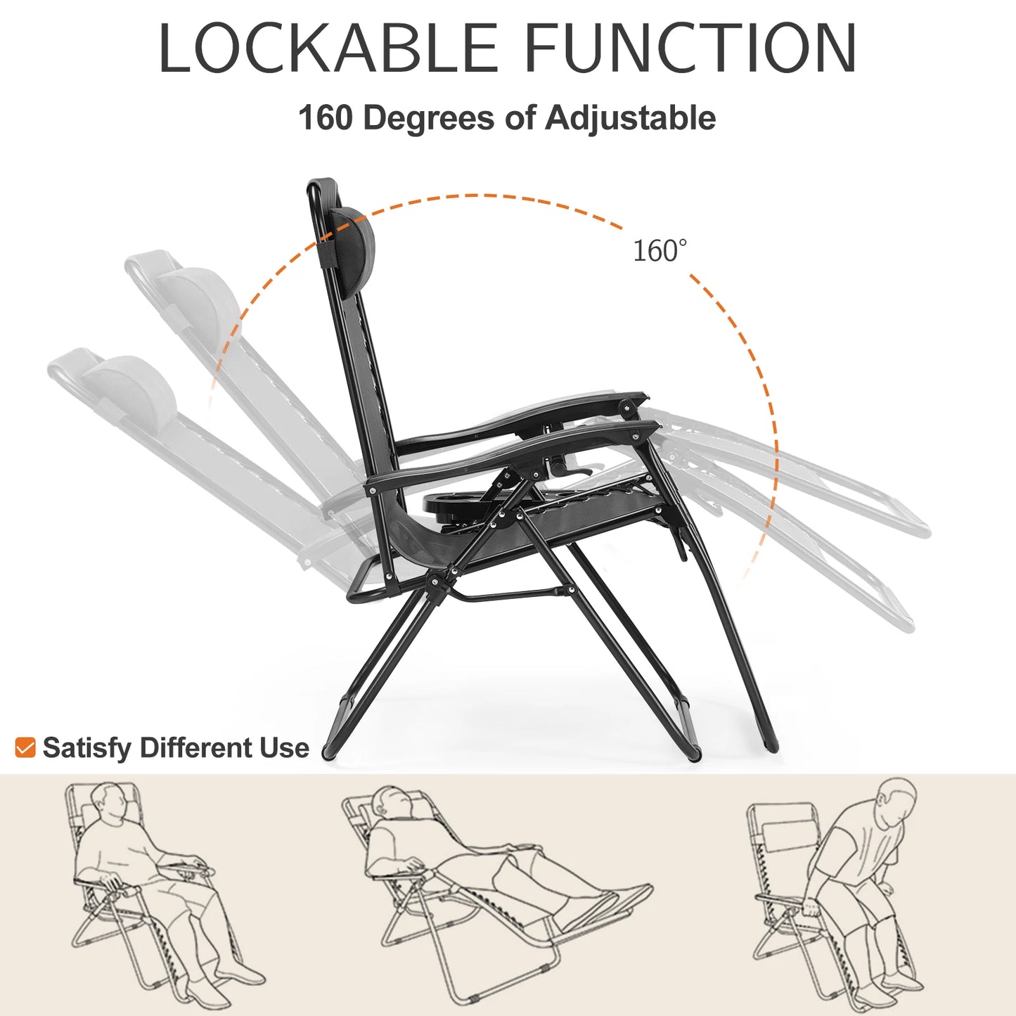 JHK Zero Gravity Two-Pack Portable Recliner Loungers With Cupholders