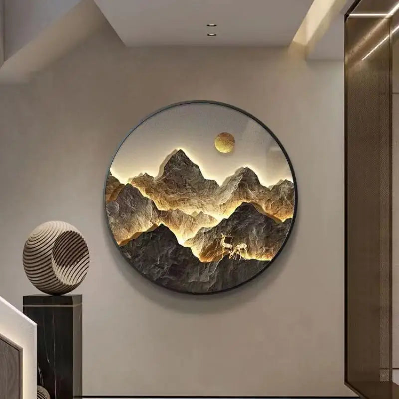 Modern Round LED Mural Lamp For Corridor House Living Room Home Decoration Lustre Mountain Hanging Painting Lighting Wall Light