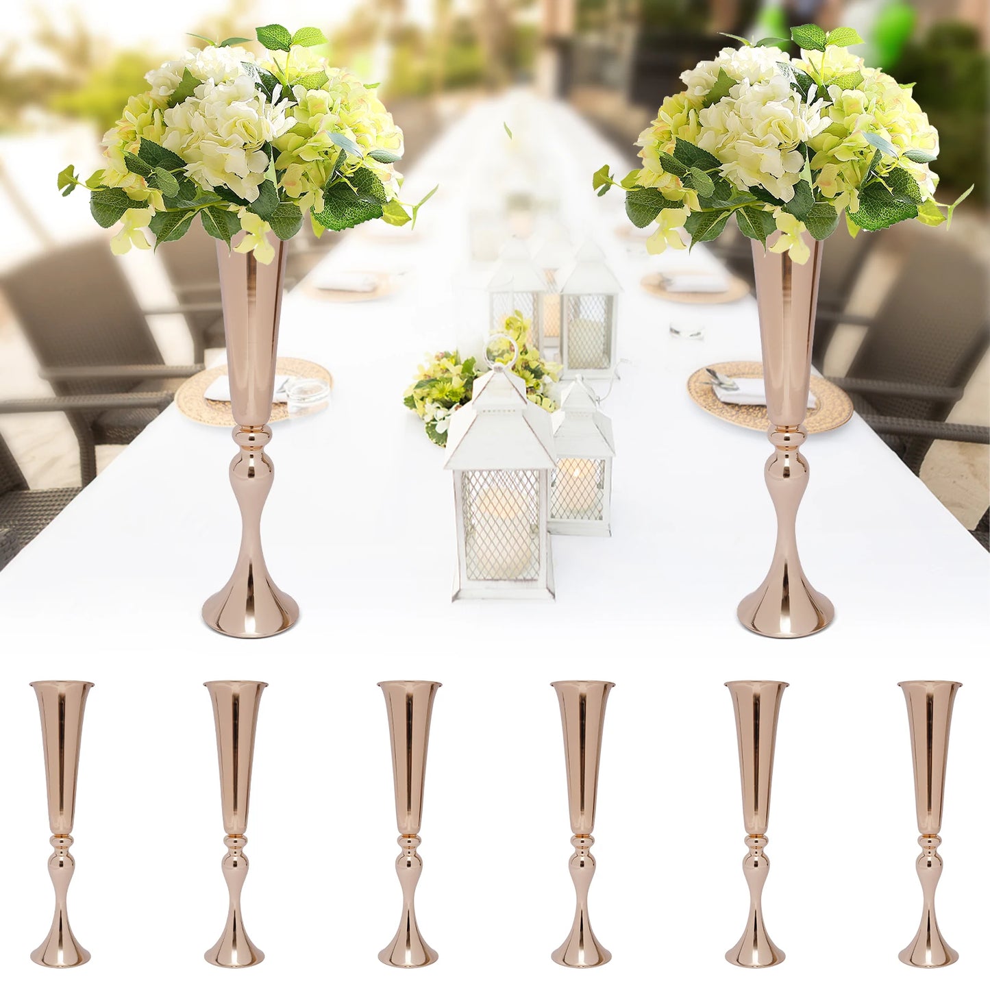 6 PCS Gold Trumpet Vases Wedding Party Props Centerpieces Flower Stand Candle Holder Centerpieces for Table Wedding