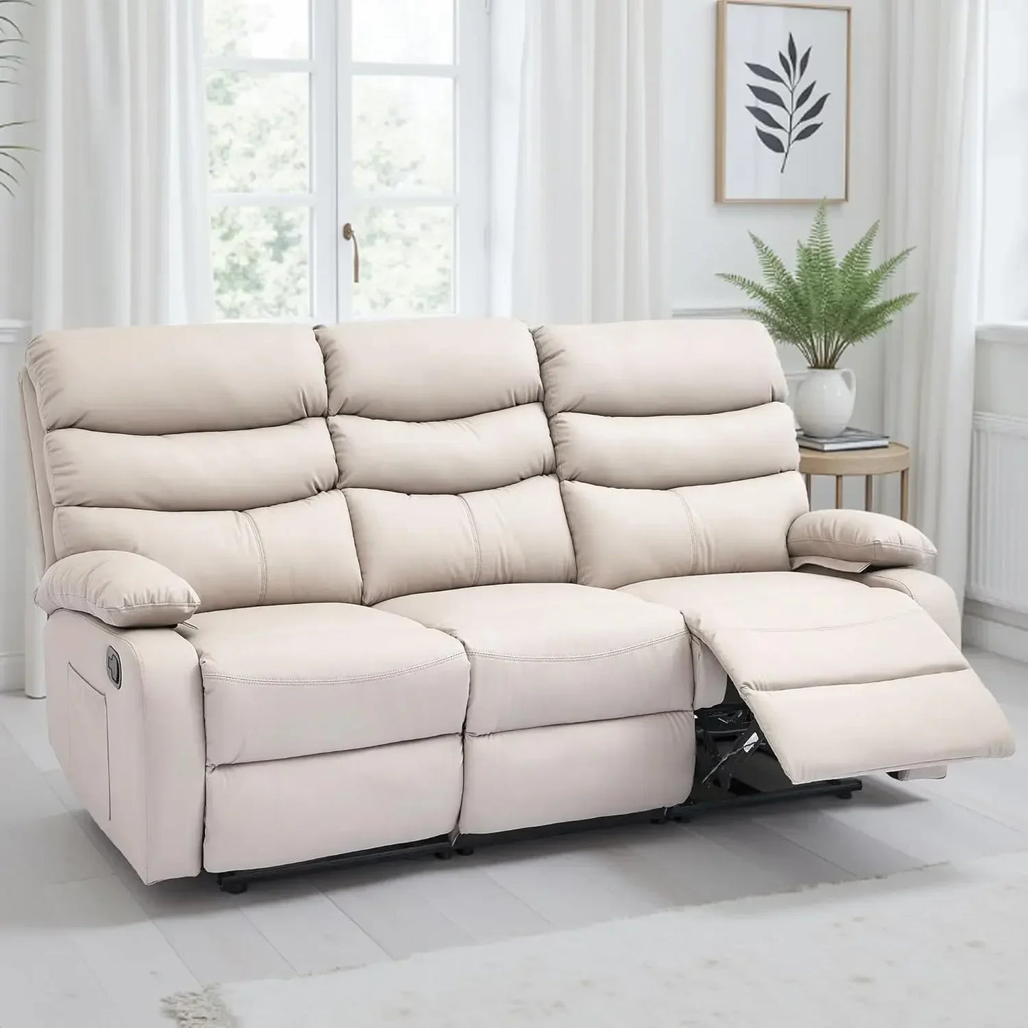 Manual 3 Seat Reclining Sofa Leather 3-Seater Manual Reclining Couch with Overstuffed Arms 3 Seater Couch Recliner, Customized