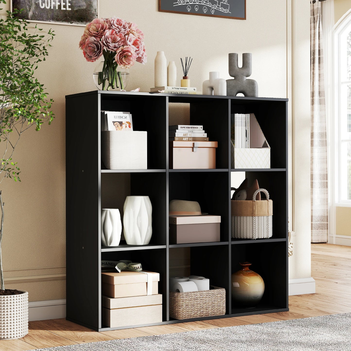 JHK 9 Cube Storage Organizer Wooden Bookcase For Living Room