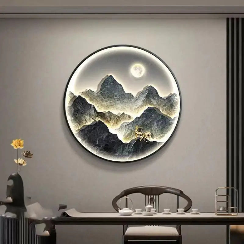 Modern Round LED Mural Lamp For Corridor House Living Room Home Decoration Lustre Mountain Hanging Painting Lighting Wall Light