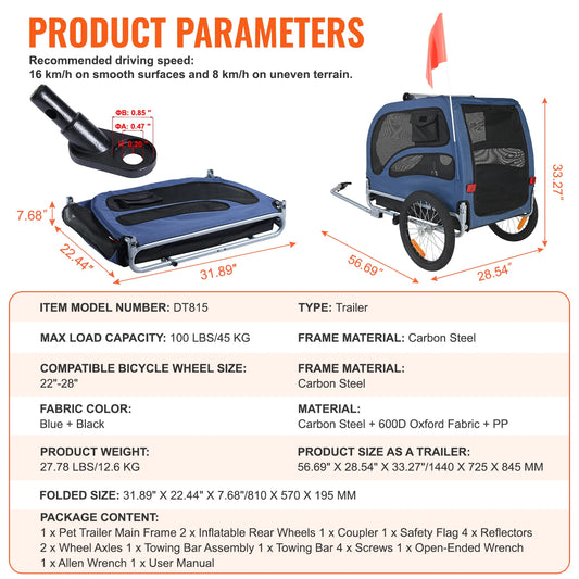 Pet Bicycle Carrier Dog Trailer With Collapsible Design
