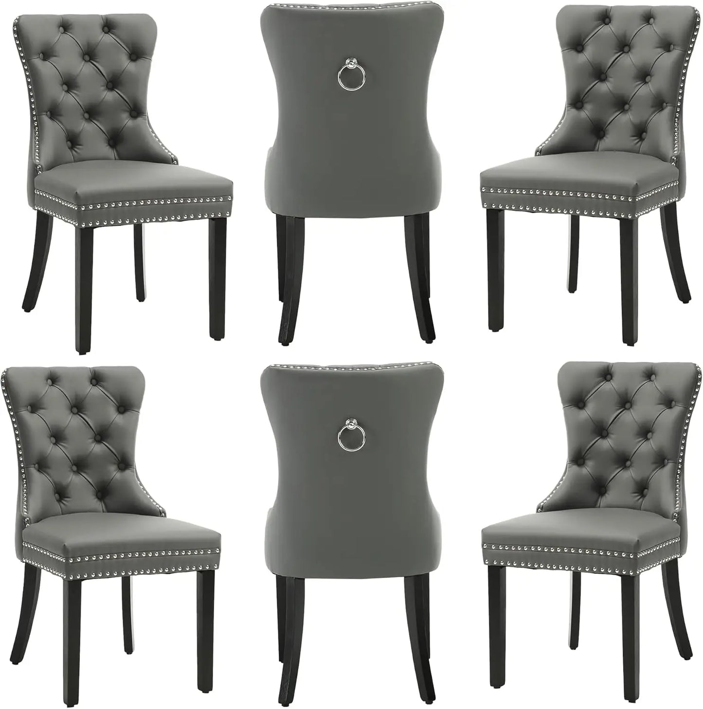 Velvet Dining Chairs Set of 6, Nikki Collection Dining Room Chairs with Golden Stainless Steel Legs and Pull Ring, Customized