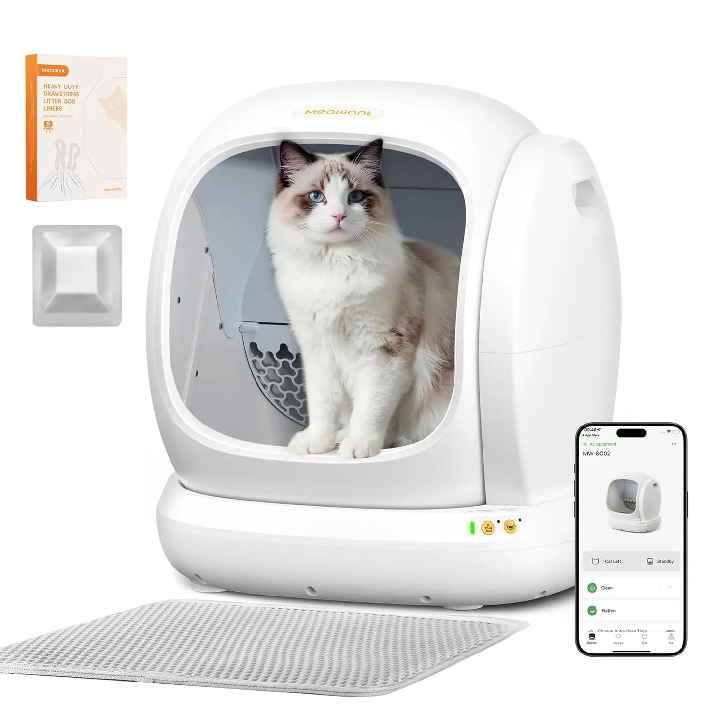 Automatic Cat Litter Box, Large Opening Self Cleaning Litter Box with Safety Protection for Multiple Cats, App, Customized
