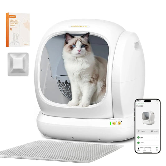 Automatic Cat Litter Box, Large Opening Self Cleaning Litter Box with Safety Protection for Multiple Cats, App, Customized