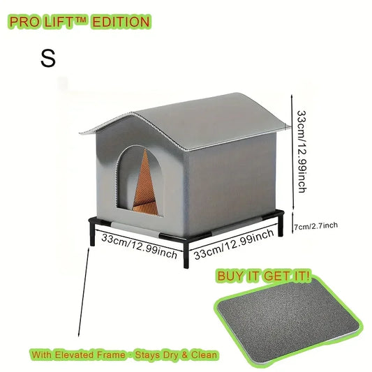 Outdoor Cat House with Stand Insulated Foam Shelter Fluffy Blankets Rainproof Winter Shelter Cave Beds for Small Dogs Kittens