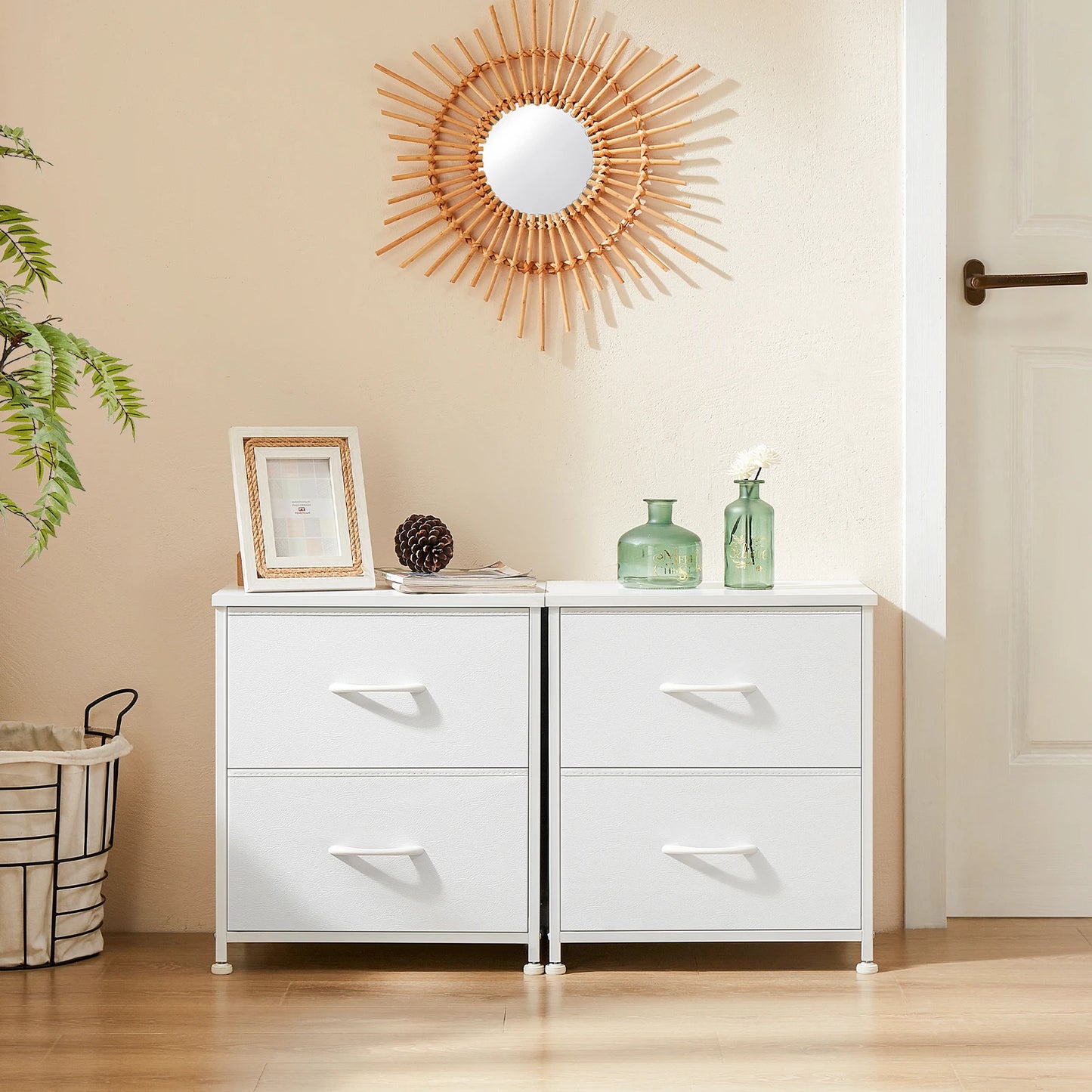 JHK Nightstand Bedside Table With Two Drawers Storage For Bedroom