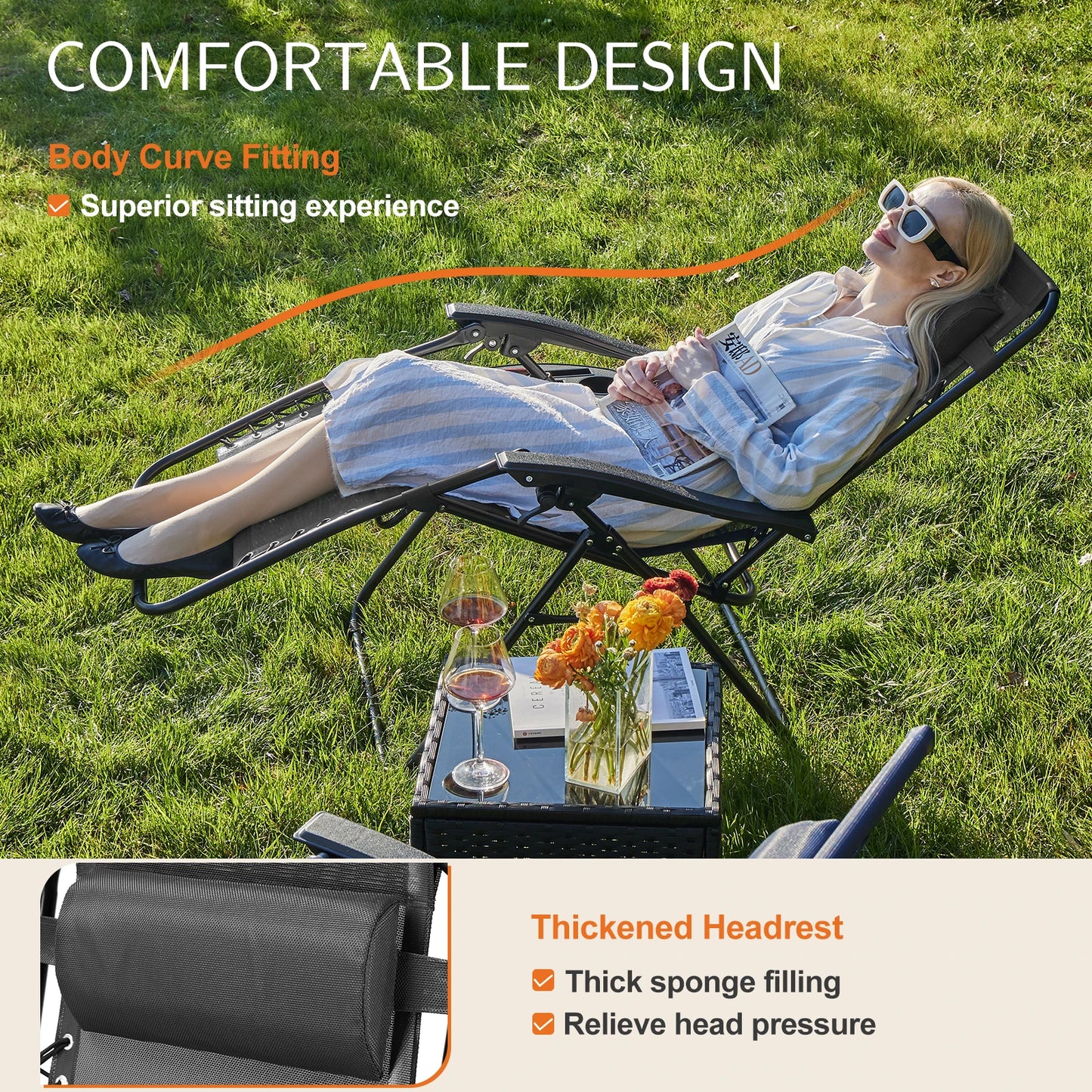 JHK Zero Gravity Two-Pack Portable Recliner Loungers With Cupholders