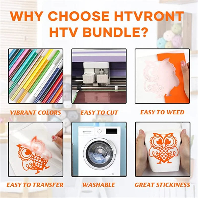 HTVRONT 12 in x 3 FT HTV Heat Transfer Vinyl Iron on Vinyl Easy to Use Heat Transfer Vinyl for T Shirts, HTV Vinyl Bundle