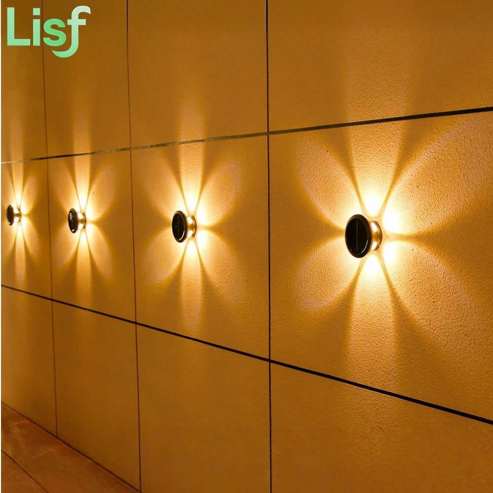 Solar Wall Lights 6 LED Solar Fence Lights Flower Projector Outdoor Waterproof Solar Deck Lights Outdoor Atmosphere Lighting