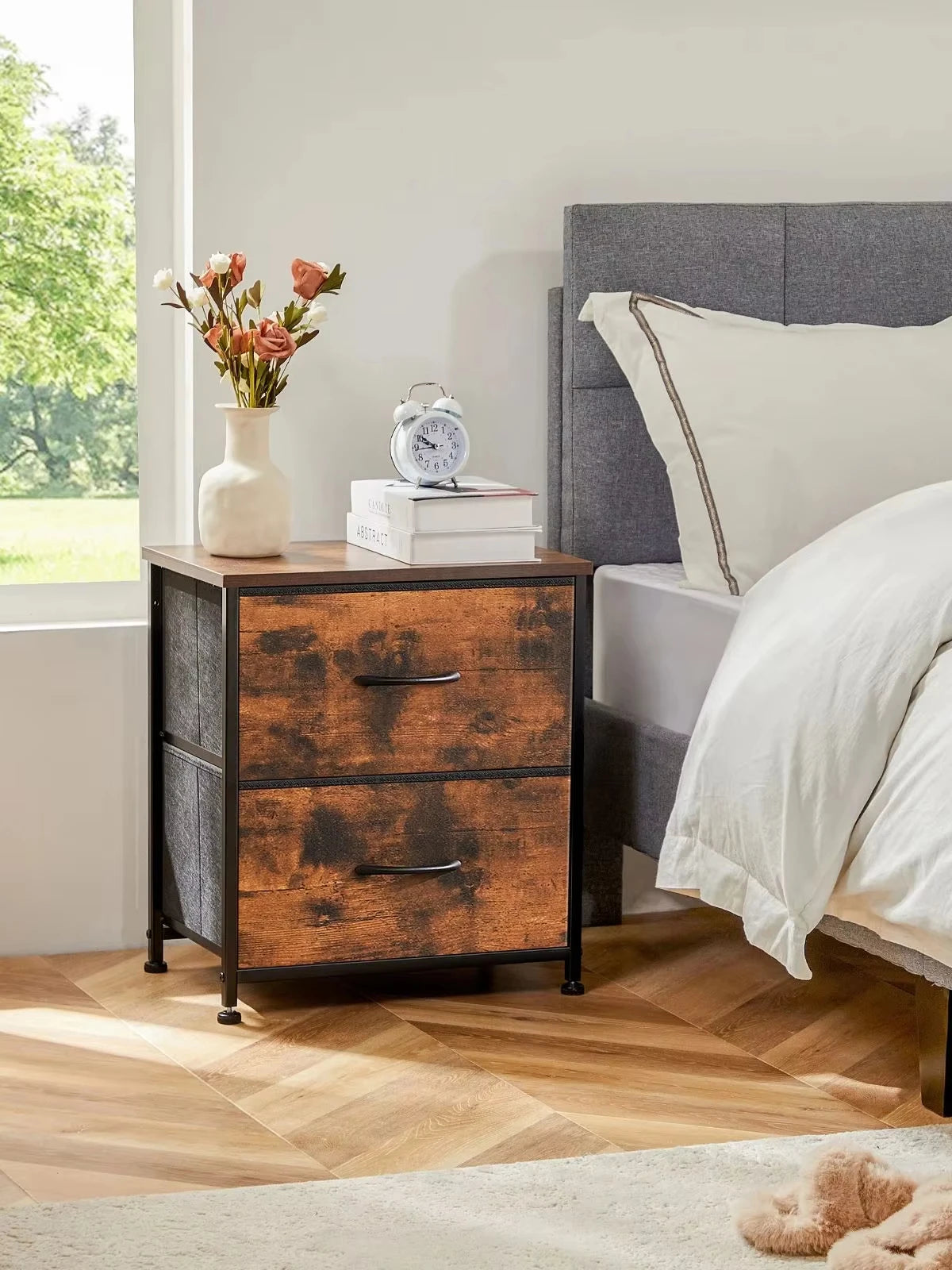 JHK Nightstand Bedside Table With Two Drawers Storage For Bedroom