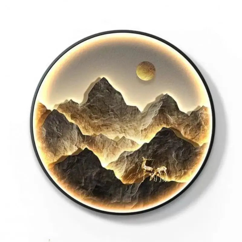 Modern Round LED Mural Lamp For Corridor House Living Room Home Decoration Lustre Mountain Hanging Painting Lighting Wall Light