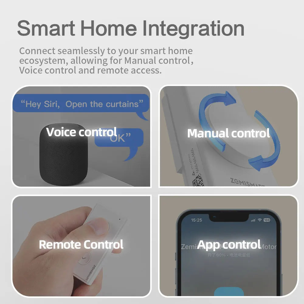 Zemismart Matter Thread Smart Roller Shade Driver Built-In Battery HomeKit
