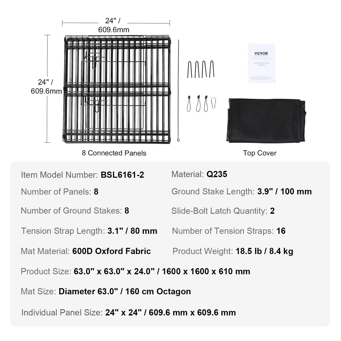 NONED 8-Panel Foldable Metal Dog Playpen With Pad Cover