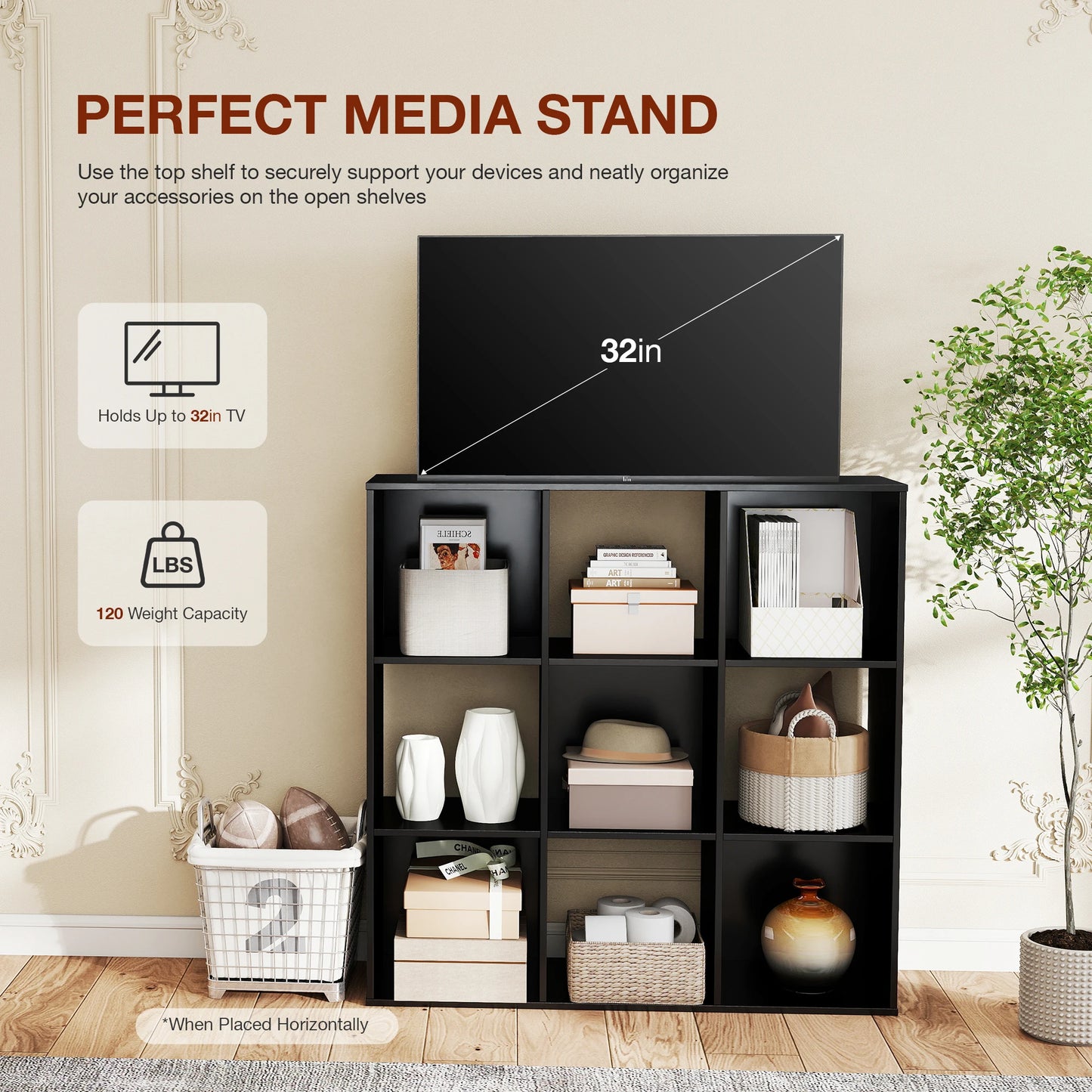 JHK 9 Cube Storage Organizer Wooden Bookcase For Living Room
