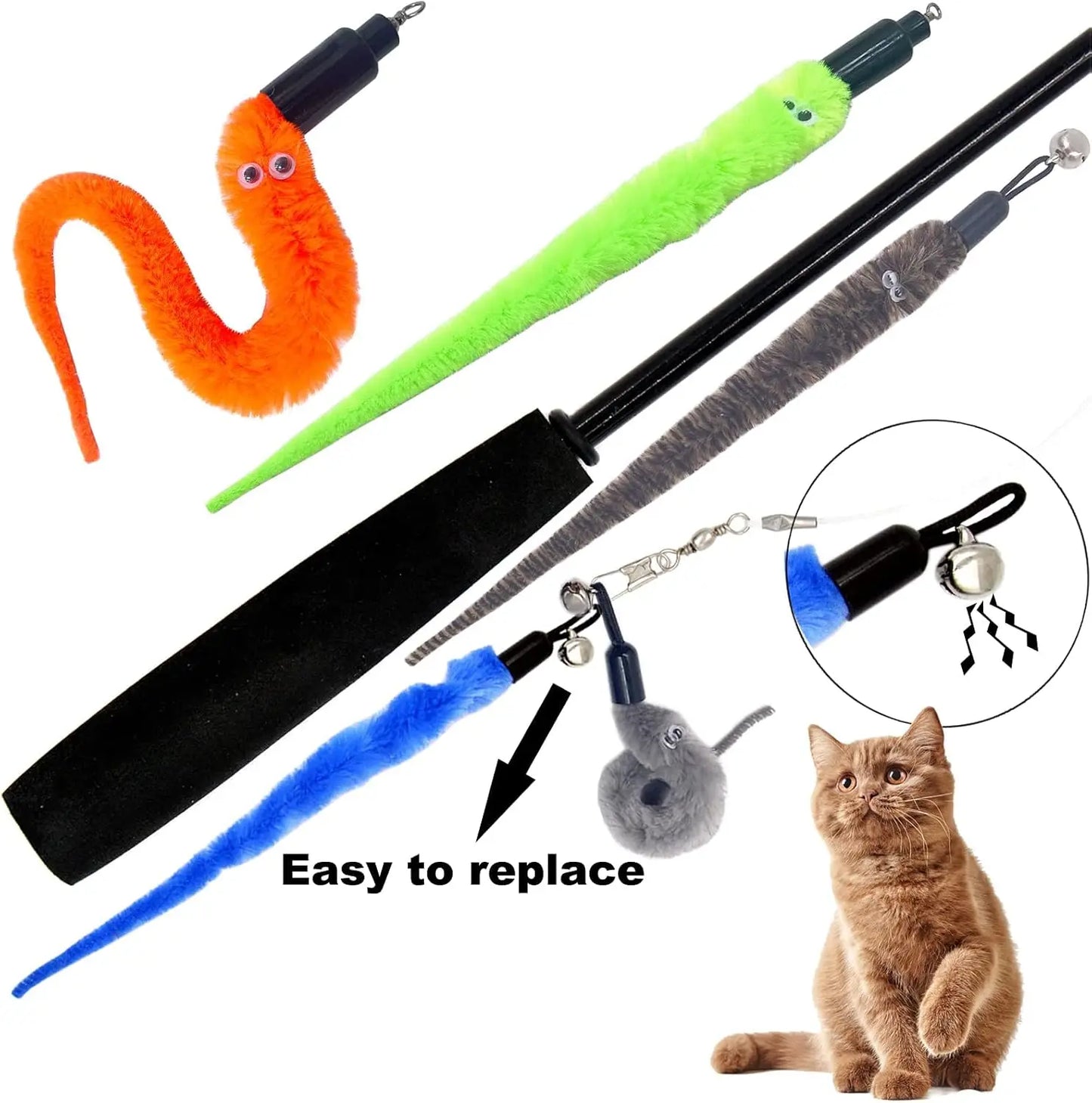 Cat Worm Toy Refills 24 Pieces Interactive Wand Attachments