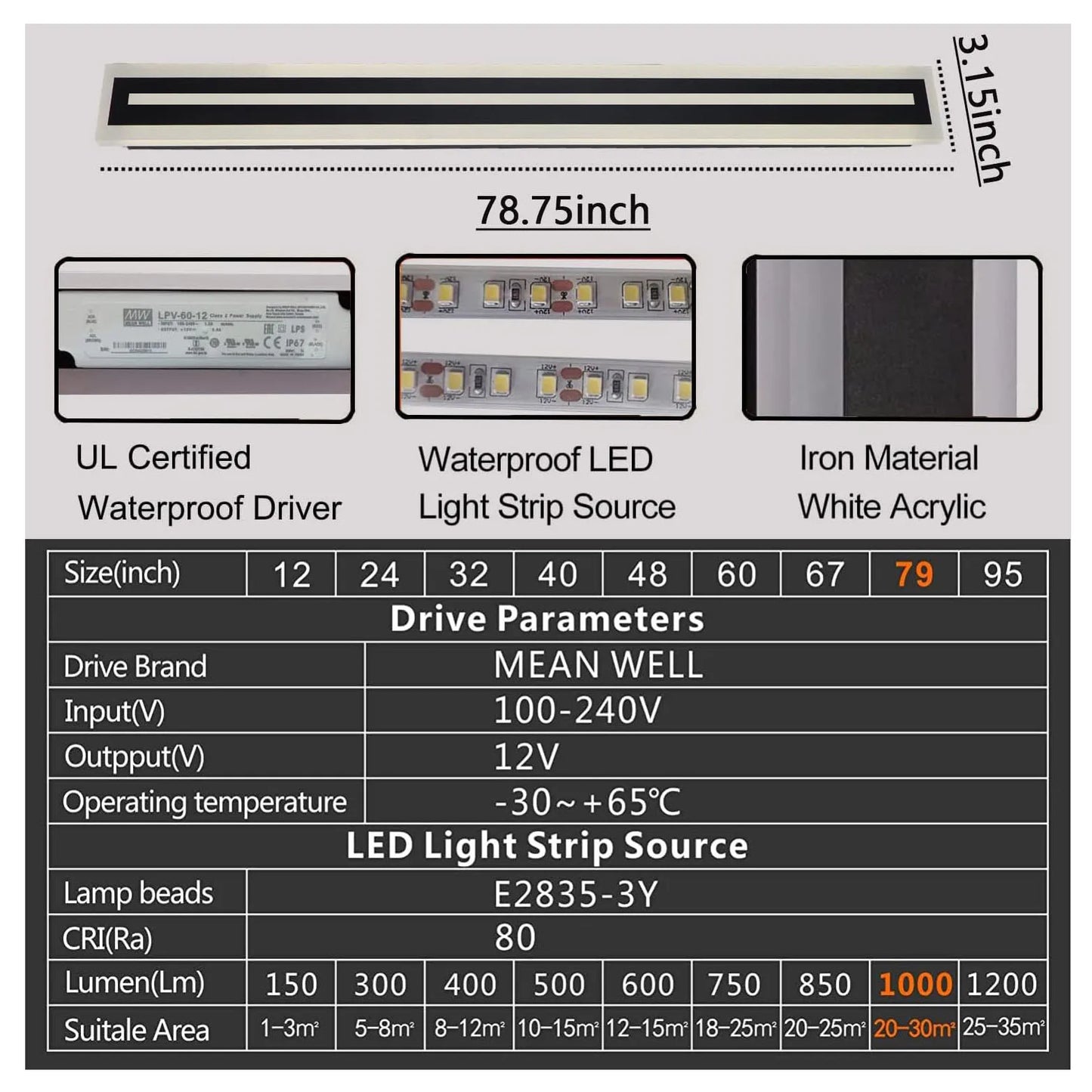 Outdoor Long Strip Modern LED Wall Lighting Fixture Lamps,Wall Sconce Fixture Wall lamp Elegant Frosted White Acrylic IP67 Anti