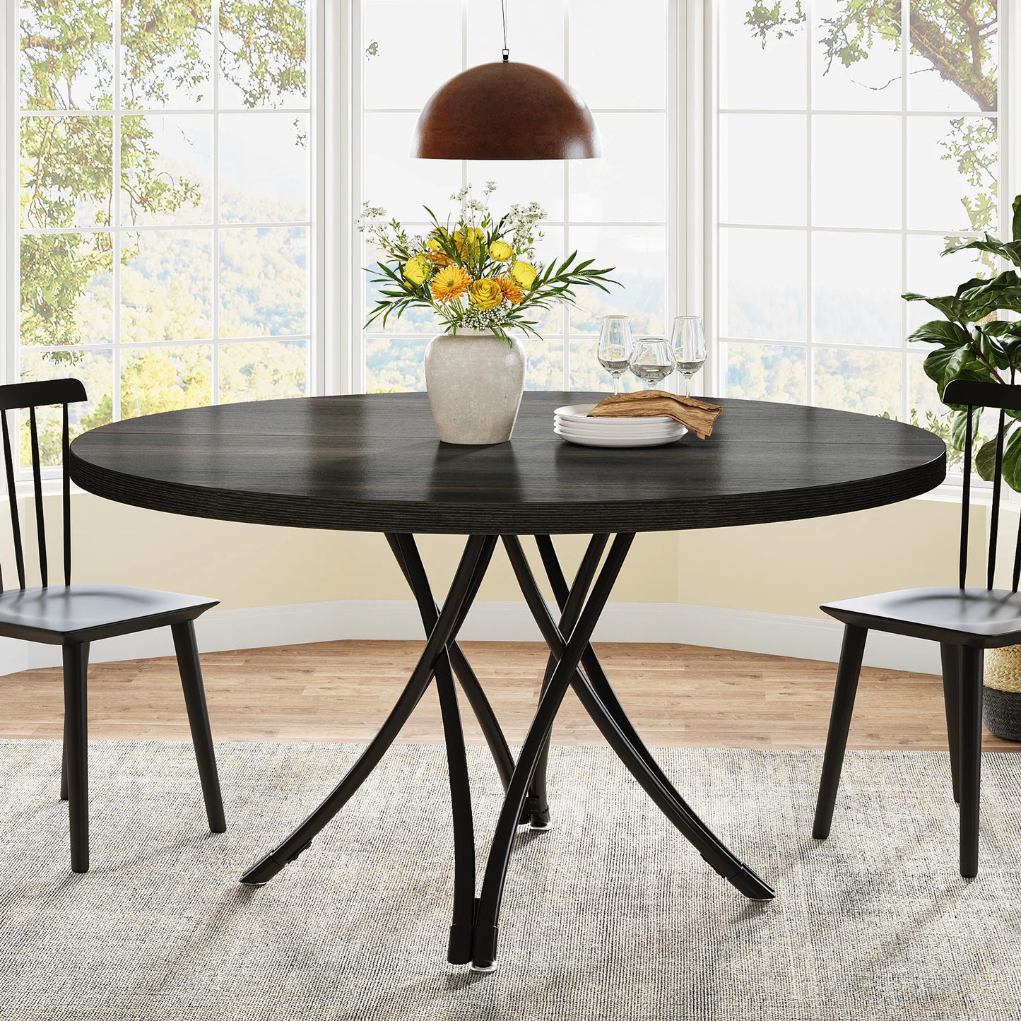 Tribesigns Round Dining Table for 4-6 People, 47-Inch Farmhouse Dinning Room Table Circle Kitchen Table, Industrial Dinner Table
