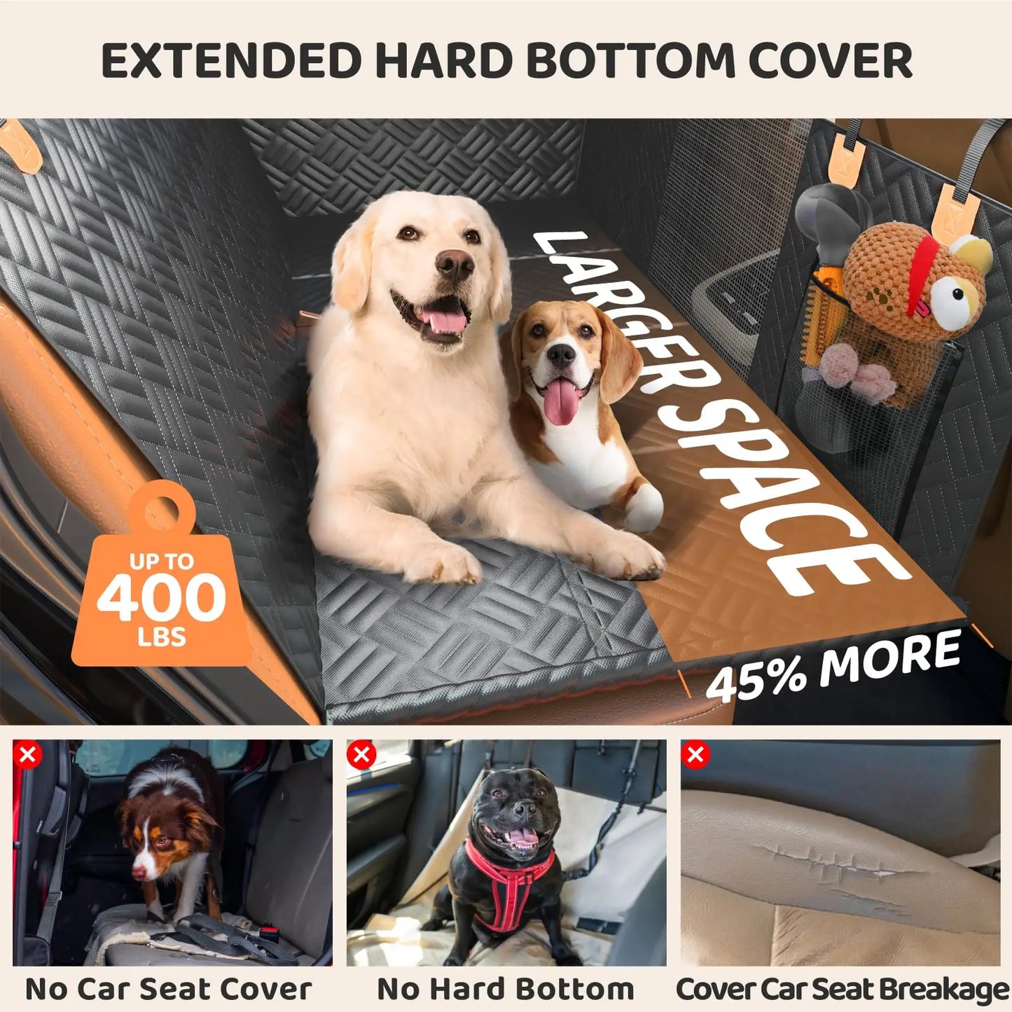 NONECN Car Rear Seat Dog Hammock Cover With Extender