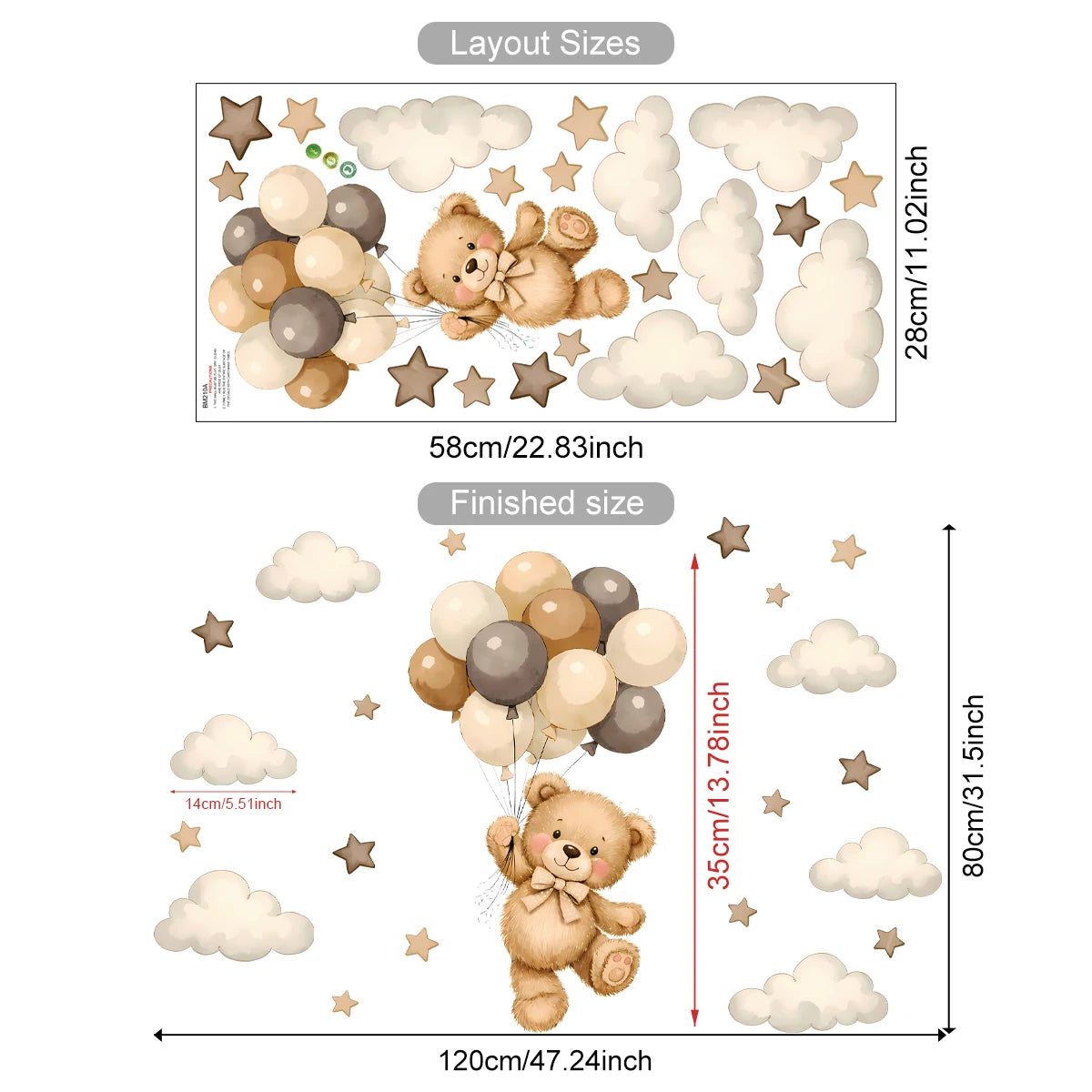 Cartoon Hot Air Balloon Animals Bear Rabbits Wall Stickers for Child Room Boy Room Decoration Nursery Baby Room Decoration Decal