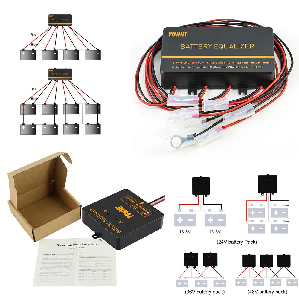 PowMr USA 24V 48V Battery Equalizer Voltage Balancer Equalize Voltage of Power Bank for Lifepo4 Battery to Extend Battery Life
