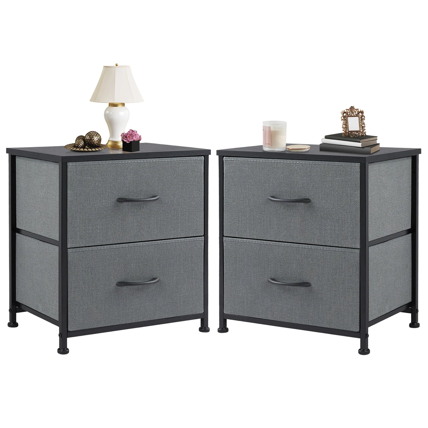JHK Modern Nightstand With Storage Drawers And Cabinet