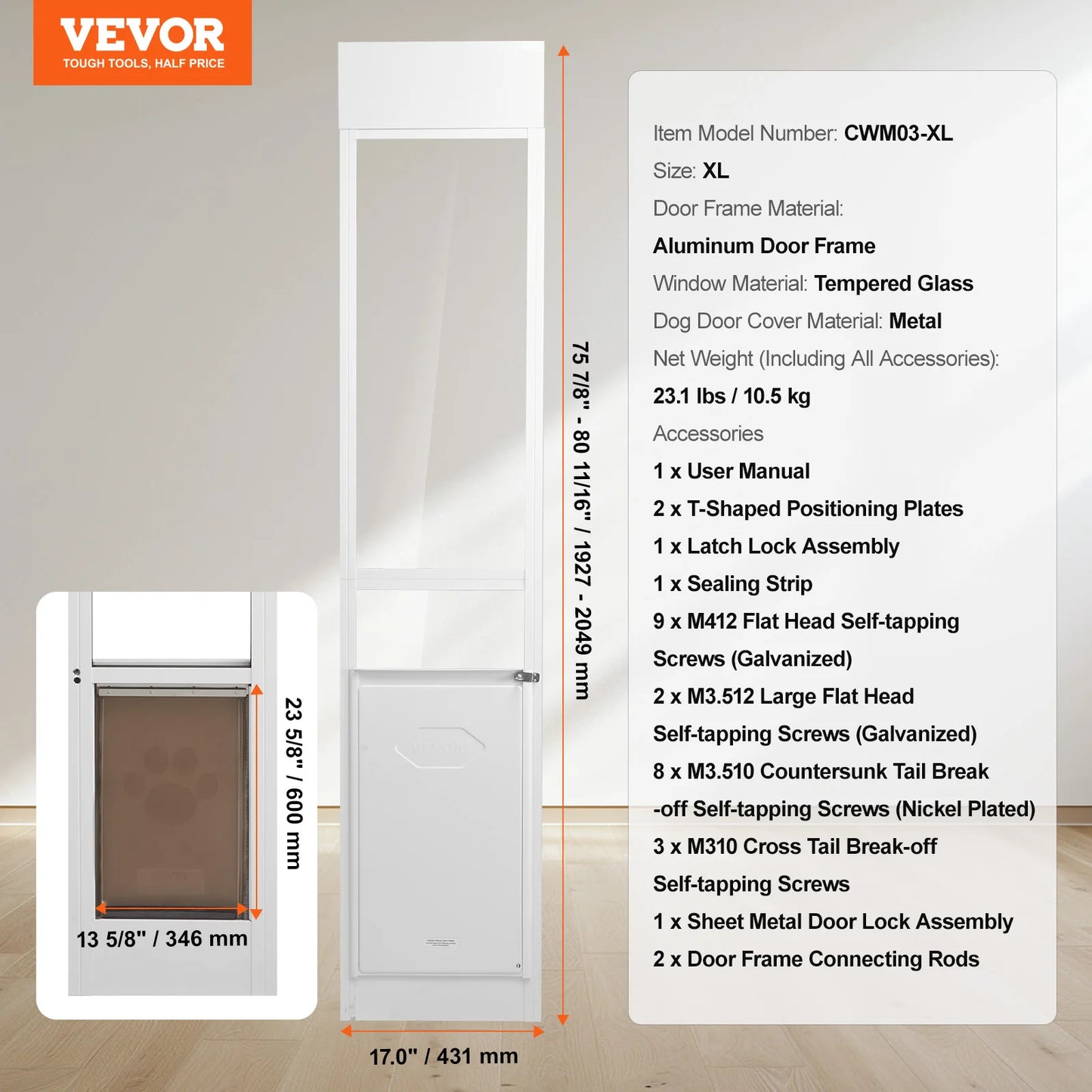 NONEDog Sliding Glass Dog Door With Adjustable Height