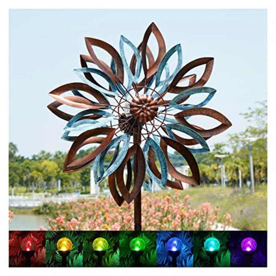 Yard Garden Wind Spinners with Solar Lights, Large Outdoor Metal Wind Spinners, Lawn Yard Art Garden Decor 22 W x 87 H