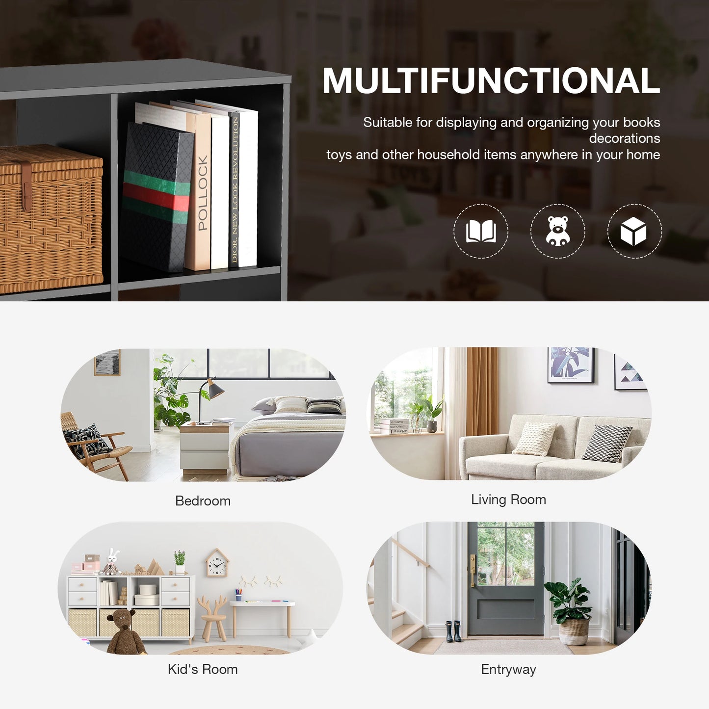 JHK 9 Cube Storage Organizer Wooden Bookcase For Living Room