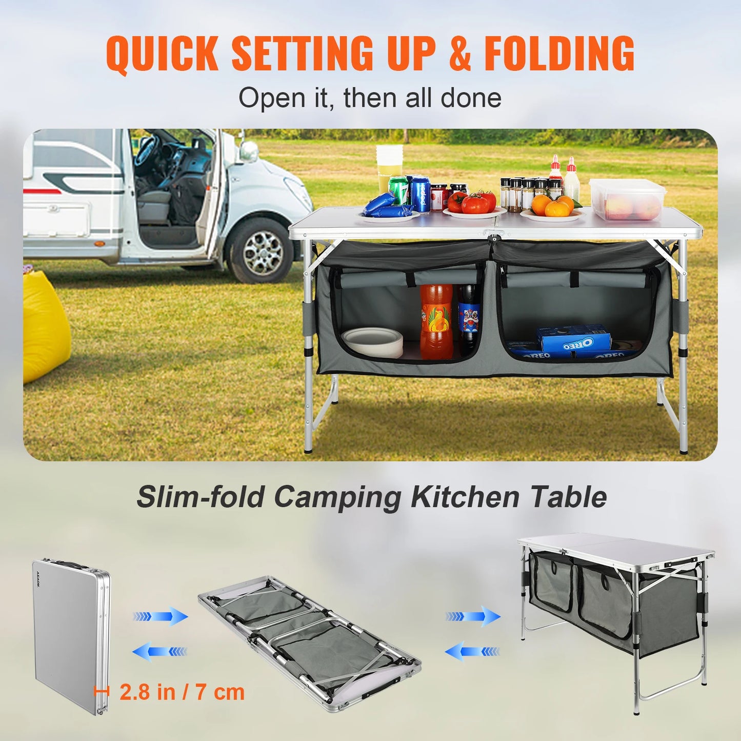 VEVOR Portable Camping Kitchen Table Folding Outdoor Table For Picnics