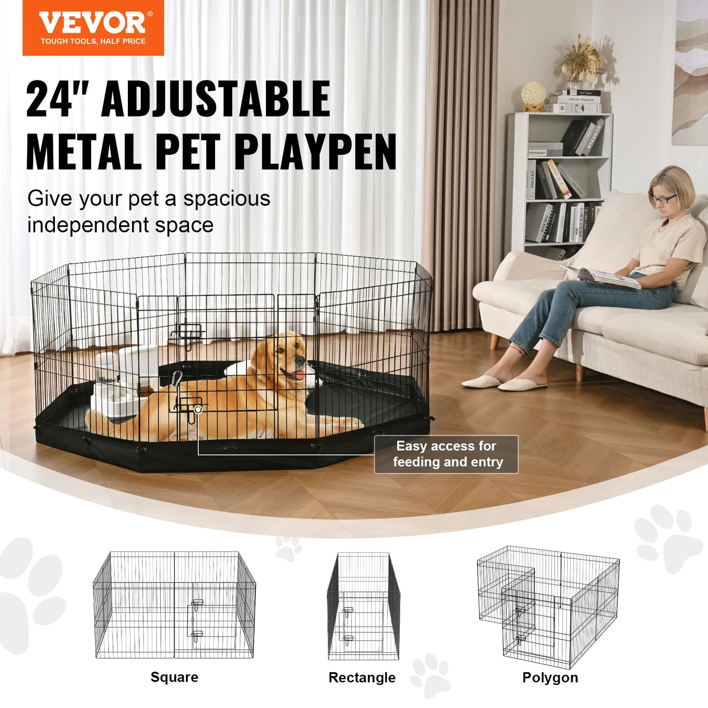 NONED 8-Panel Foldable Metal Dog Playpen With Pad Cover