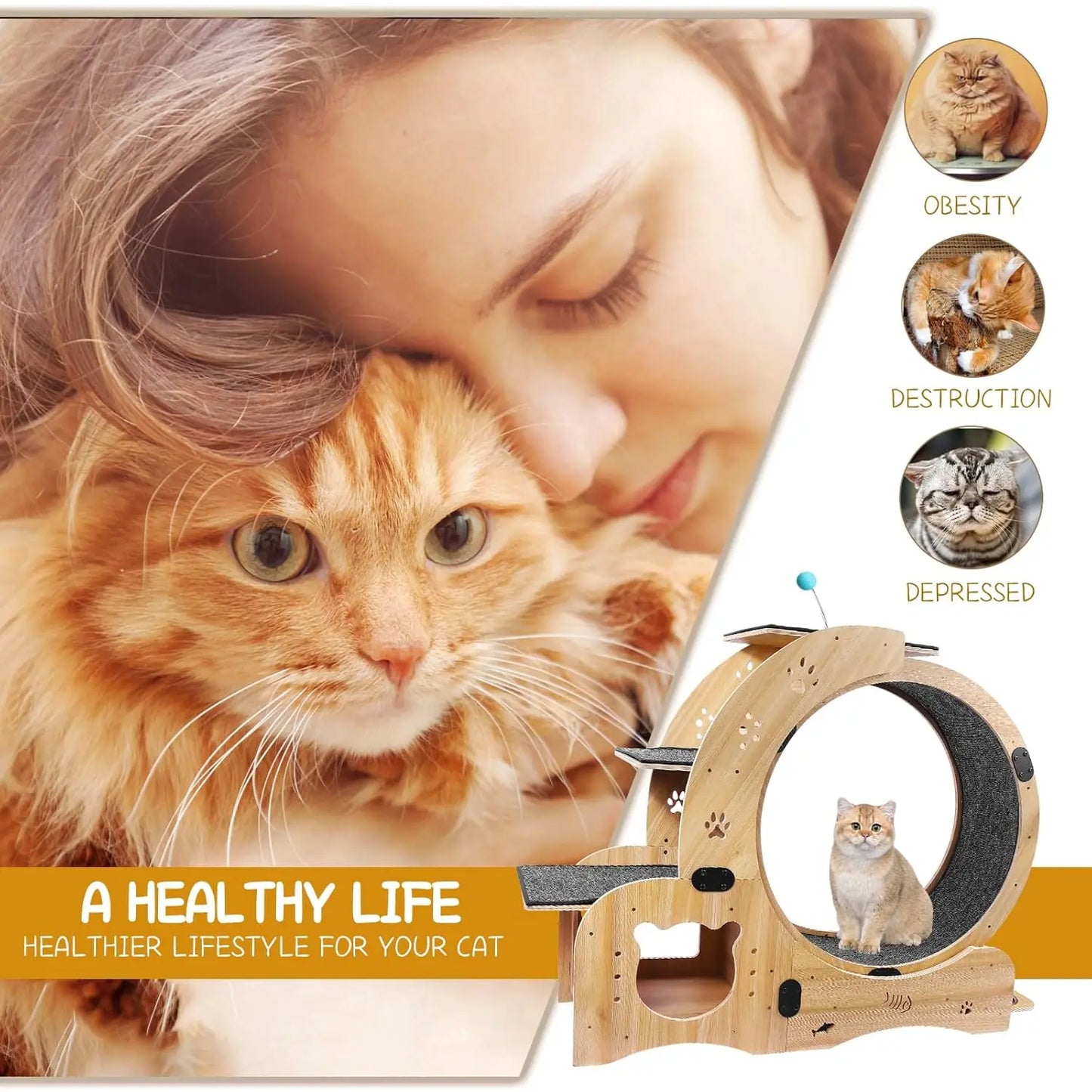 55" cat Wheel，cat Wheels for Indoor Cats，with Cat Bed, Scratching Board, Detachable Mat, Climbing Frame, Nest &, Customized