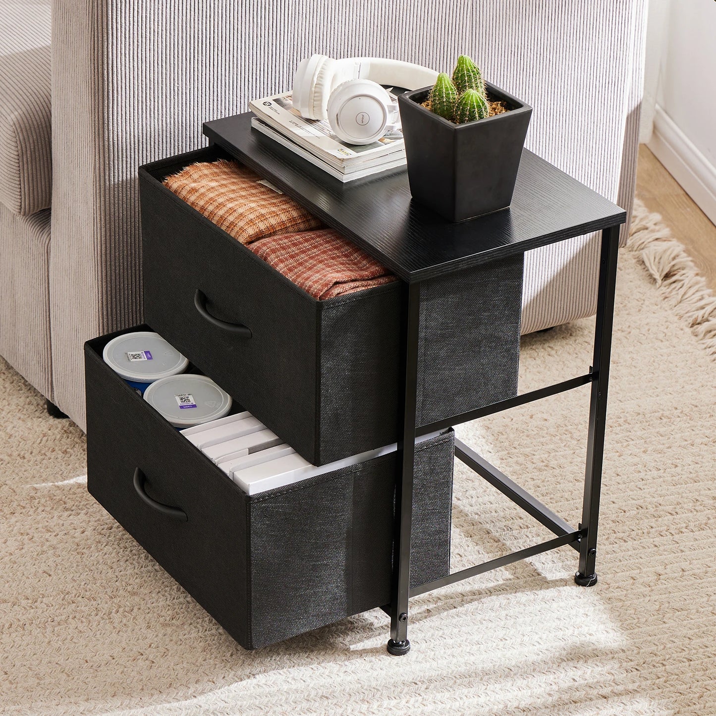 JHK Nightstand Bedside Table With Two Drawers Storage For Bedroom